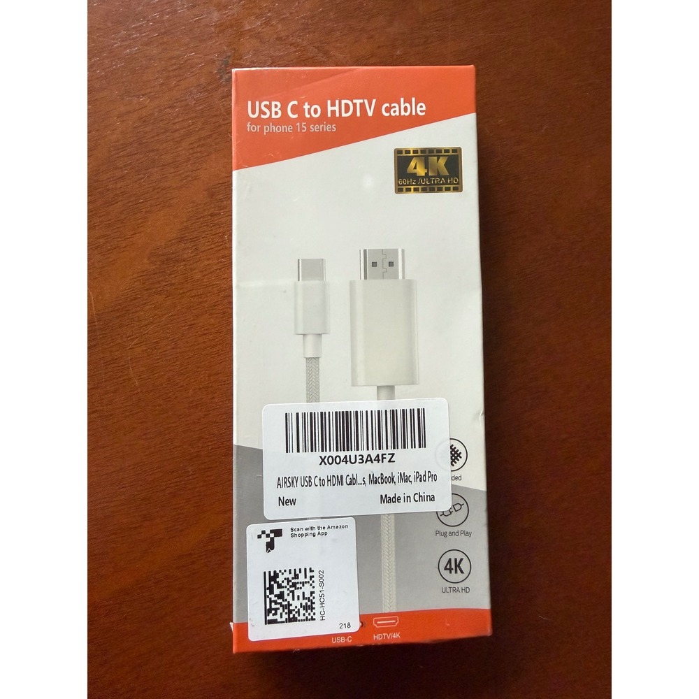 AIRSKY USB C to HDMI Cable 4K 60Hz White HC-51S for iPhone 15 MacBook iPad Pro